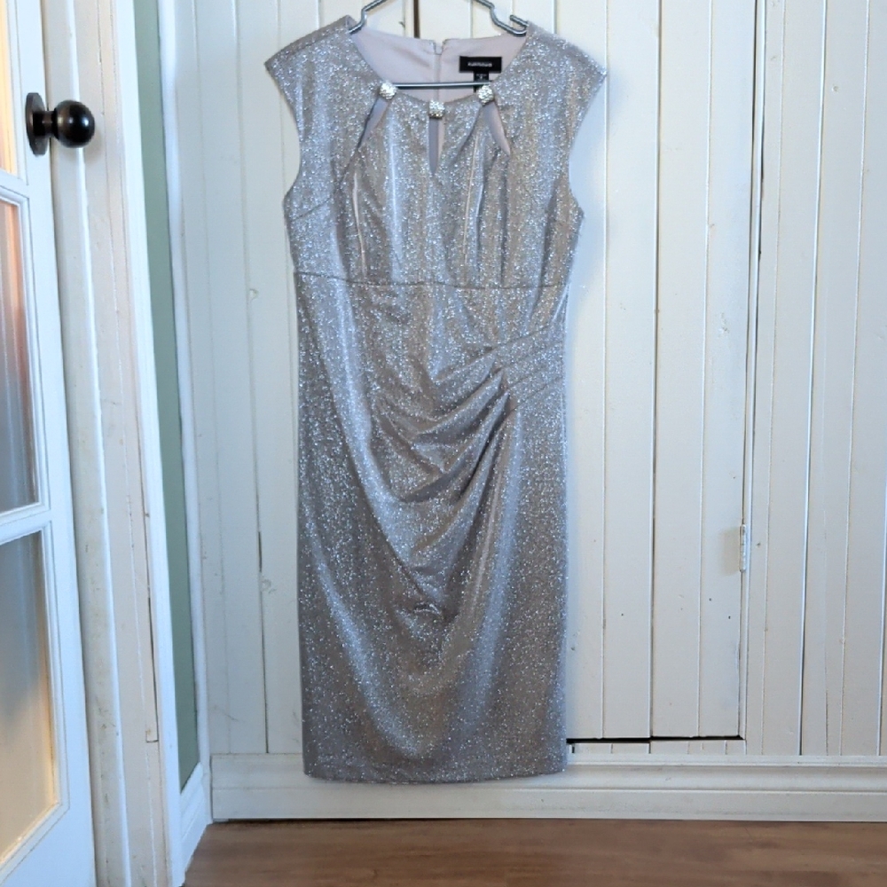R & M Richards Shimmering Silver Midi Dress